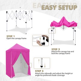 EAGLE PEAK 5x5 Instant Canopy with 4-Side Wall Panels, Small Pop up Portable Canopy Tent with Carry Bag, Light Weight Sun Shelter for Sports, Camping and Beach, Pink