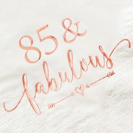 Crisky 3-Ply 85 and Fabulous Cocktail Napkins Rose Gold for Women 85th Birthday Decorations, 85th Birthday Bevergae Dessert Table Supplies, 50Pcs