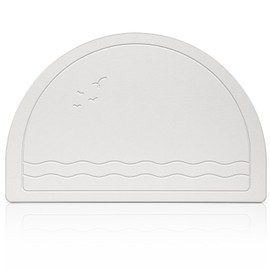 Elfcool Stone Bath Mat Diatomaceous Earth Shower Mat Non Slip Quick Dry Bath Stone Mat Super Absorbent Bathroom Floor Mat for Bathroom Kitchen Counter (Off White-Half Round-Birds)