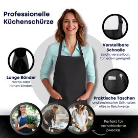 Viamart® - Professional Kitchen Apron - Cooking Apron - BBQ Apron - Adjustable - Catering Quality - 3 Practical Pockets - Unisex: Men & Women - Size: One Size Fits All - Washable at 60°, black