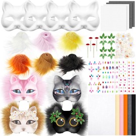 Seenelling 31 Pcs DIY Therian Mask Kit Blank Cat Mask Material Kit Accessories Set for Therian Gear Stuff(White)