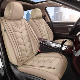 IKABEVEM 2PCS Front Car Seat Covers Fit for Volvo XC90 2003-2014 Faux Leather Seat Cover Waterproof Seat Cushion Protector (Beige)