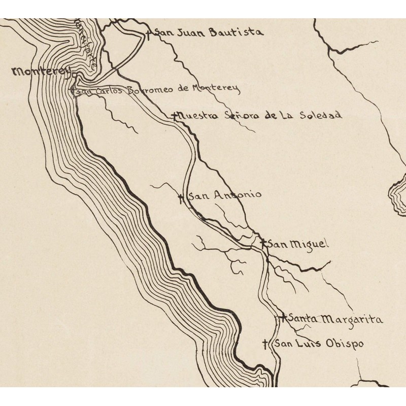 California Missions Map 1834 (1903) El Camino Real - Old