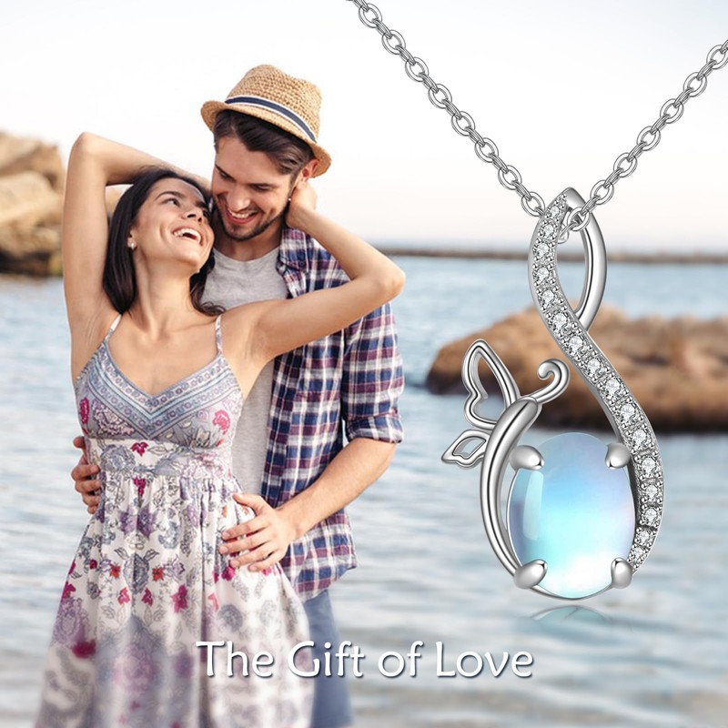 VONALA Moonstone Necklace for Women Sterling Silver Butterfly Moonstone Pendant