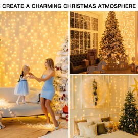 suddus Curtain Lights for Bedroom, 300 Led 9.8x9.8ft Hanging String Lights Outdoor, Fairy Curtain Lights Indoor for Christmas, Dorm, Wall, Backdrop, Window, Wedding, Party, Brithday Decor, Warm White