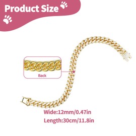 Cuban Dog Chain Collars, Gold Crystal Pet Necklace, Metal Pet Necklace with Safety Buckle Lock, for Small Medium Large Dogs Cats (12 Inch)