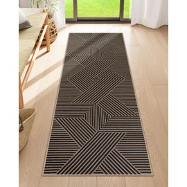 Lahome Modern Geometric Runner Rug, 2x6 Washable Rug Runners for Hallways Non Slip, Black Outdoor Runner Rug with Rubber Backing, Farmhouse Non Shedding Rug Runner for Kitchen Entryway