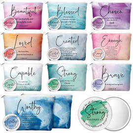 Reginary 10 Sets Christian Gifts for Women Include 10 Religious Canvas Makeup Bags with 10 Bible Verse Compact Mirrors Church Inspirational Gifts for Travel Mom Sister(Watercolor,Bible Words)