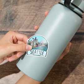 Die Cut Sticker Seattle, Washington, Cityscape, Line Drawing, Contour Vinyl Sticker 1 to 3 inches (Waterproof Decal for Cars, Water Bottles, Laptops, Coolers), Small