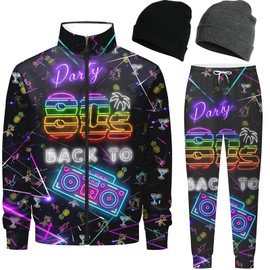 Nosirhoc Men's Tracksuits Sweatsuits 70s 90s 80s outfit for men 2 Piece Casual Athletic Full Zip jogging Sports Sets with 2 knit Cuffed Beanie 06-XL