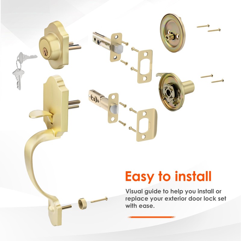 Haidms Gold Front Door Lock Set - Heavy Duty Double