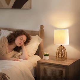 GyroVu Rattan Table Lamp Set of 2, Bedside Lamps Rustic End Table Boho Small Lamps for Small Spaces Bedroom Nightstand Living Room Reading Desk Side Table Lamp