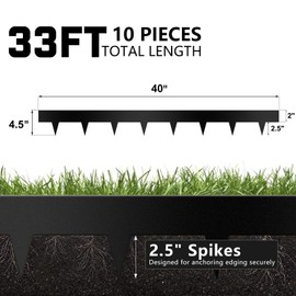 Worth Garden 10-Pack Corten Steel Landscape Lawn Edging - 5in H (2.5" above ground + 2.5" spikes) Rust Patina Bendable Metal Strips - Hammer-in Border with 11 Clips - Yard Pathway Divider (33Ft Total)