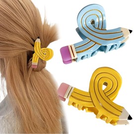 SJWOW 2Pcs Acetic Acid Hairpin, Creative Pencil Shaped Hair Claw Clips Nonslip Jaw Clips Hair Styling Accessories French Hair Barrettes Hairpin for Women And Girls