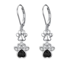 LONAGO Paw Earrings for Women 925 Sterling Silver Cute Dogs Cat Paw Print Drop Earrings for Pets, Sterling Silver