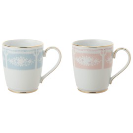 Noritake ノリタケ マグカップ ( 色変り ペアセット ) 280cc レースウッドゴールド 2個 ブルー ・ ピンク ファインポーセレン P9755A/1507-14