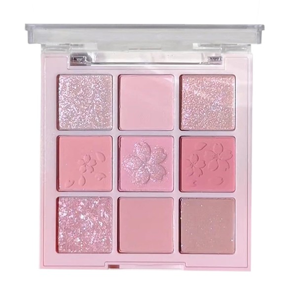 Pink Eyeshadow Palette, 9 Colour Glitter Eyeshadow Shimmer Eye Shadow