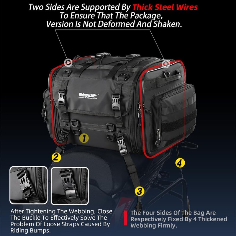 Rhinowalk Motorcycle Saddle Bag Motorbike Tail Bag Waterproof Expandable Pannier
