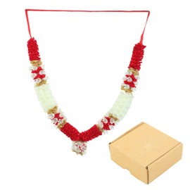 Artificial Mala Flowers Ribbon Garland Large Mala for Idol-Mala for God Pooja Sringar Article Ornament for Multipurpose Indian Traditional Festival Ganesha Decoration (Size: 15 Inches) (Red and White)