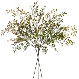 Uqueeten Artificial Greenery Stems, 43.3" Nandina Branches Tall Faux Plant Stems for Vase, Greenery Decor Stems Leaves Bunches for Shop Garden Office Home Déco（3Pcs Orange）