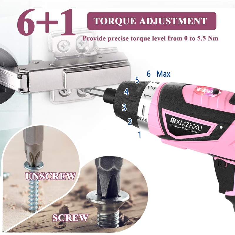 8V Cordless Screwdriver,6+1 Torque Max 10N·m Electric Power Screwdriver with