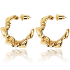 18K Gold Plated Hoop Earrings for Women, Lightweight Chunky Huggie Hoops - Hypoallergenic Open Twist Design Everyday Jewelry Gift