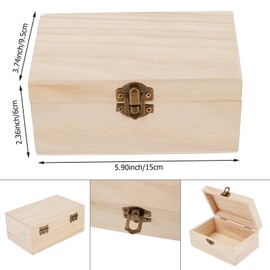 WANDGU 4 Pieces Mini Treasure Chest: Treasure Chest Children's Birthday Wooden Box with 6 Coloured Diamond Stickers, Natural Small Wooden Box with Lid for Painting Crafts Birthday DIY (15 x 10 x 6 cm)