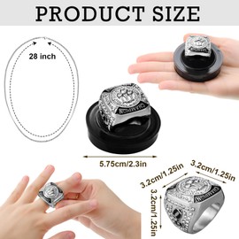 Trnayi 6 Pack Football Ring Football Champion Rings Size 11 Football Champion Trophy Rings Sport Award Gift with Display Stand Box and Neck Chain for Football Tournament League Winner(Silver)