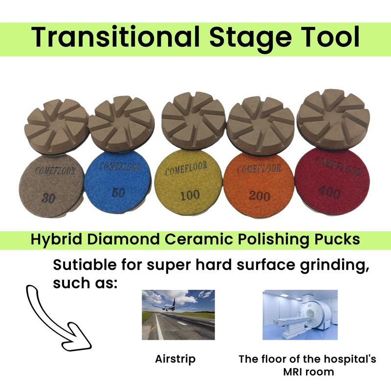 Hybrid Diamond Ceramic Polishing Pucks, Aggressive Concrete Terrazzo Floor Hook