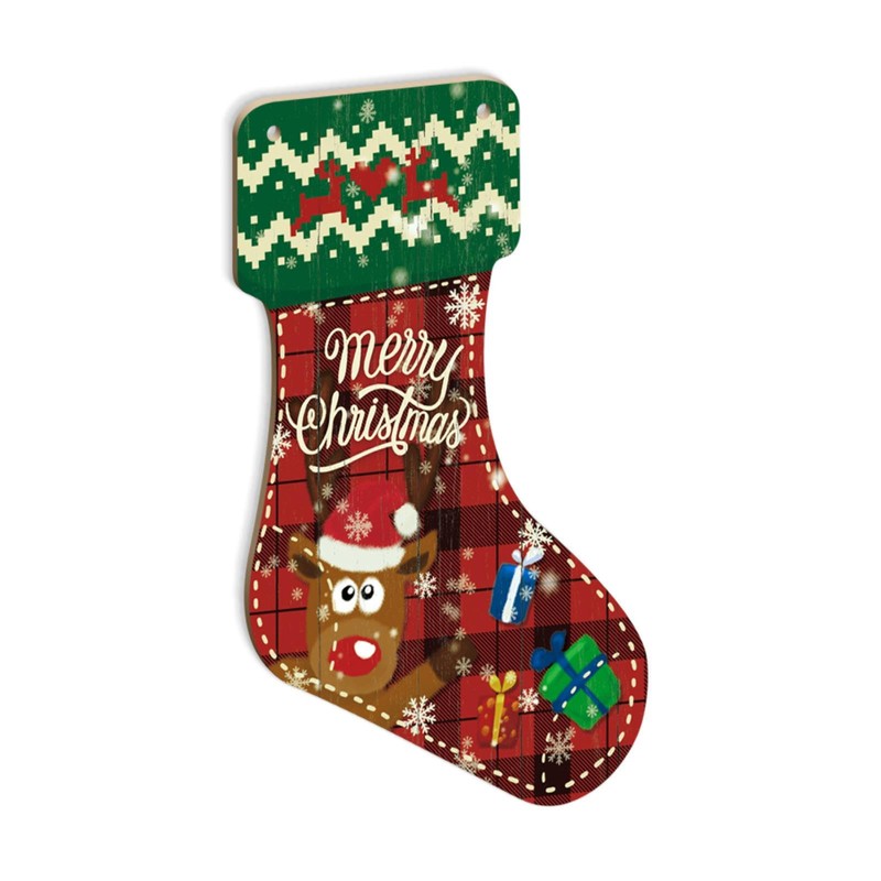 Second Ave Merry Christmas Xmas Reindeer Wooden Hanging Stocking Decoration
