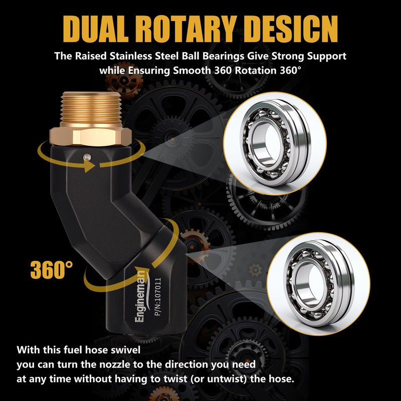 ENGINEMAN 3/4" NPT Fuel Hose Swivel - Multi-Plane 360° Rotating