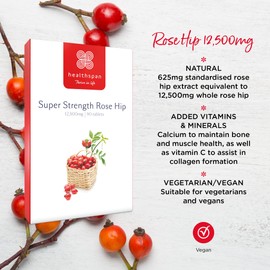 Healthspan Rose Hip 12,500mg (90 Tablets) | Supports Joint & Immune Health | Helps Maintain Flexible Joints | Added Vitamin C & Calcium | Fatty Acids | Flavonoids | Vegan