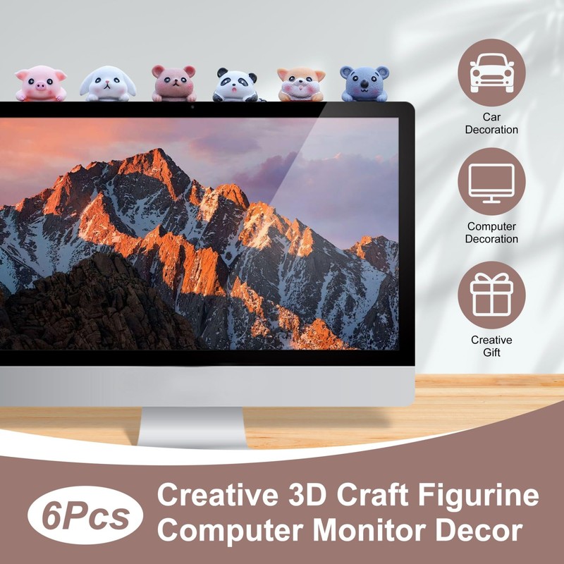 New 6Pcs Creative 3D Craft Figurine Computer Monitor Decor,Tv and