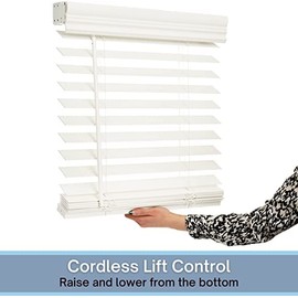 LOTUS & WINDOWARE Cordless 2" Faux Wood Blind 31" Wide x 72" Long, Soft White, Smooth (FCX3172WH) - 31 x 72,Soft White