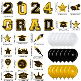 OBUSATT 25 Pcs 2025 Graduation Car Magnets Set Congrats Grad Parade Car Decorations Black and Gold Graduation Party Decor Magnetic Decal Stickers Refrigerator for Cars Graduation Theme Party Supplies