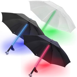 Liberty Imports 3 PACK - LED Light Up Umbrellas with 7 Color Changing Effects | Windproof Golf Umbrellas with Flashlight Handle (Clear/Black/Gray)