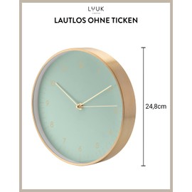 LUUK LIFESTYLE Quarz Wanduhr mit geräuschlosem Uhrwerk, minimalistisches und modernes Design, mit Sekundenzeiger, Küchenuhr, Büro, Wohnzimmer, Schlafzimmer, Mint Grün und Gold