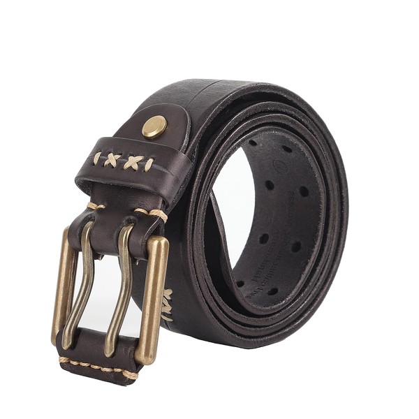 Generic Handmade Irregular Scratched Double Prong Bridle Belt for Men