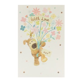Boofle Birthday Card - Cute Card for Friend - Cute Birthday Card for Her - With Love Holding Flowers