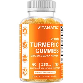 Vitamatic Turmeric Gummies with Ginger & Black Pepper Extract - 95% Curcuminoids - 60 Vegan Gummies