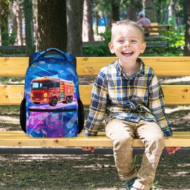 COOPASIA Kids Backpack - Fire Truck Backpack for Boys - Car Bookbag School Supplies Gifts - 17 Inch Toddler School Bag