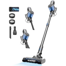 Cordless Vacuum Cleaner, 580W/50Kpa/50Mins Stick Vacuum for Home, LED Touch Screen, Anti-Tangle, Wall Mount Charging Lightweight Rechargeable Vacuum for Carpet Pet Hair Hardwood Floor Sky Blue
