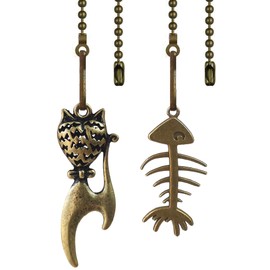 Hyamass 2Pcs 12inch Ceiling Fan Pull Chains Vintage Cat eats Fish Charm Pendant Ceiling Fan Danglers Fan Pulls Chain Extender with Ball Chain Connector for Ceiling Fan Light Decoration