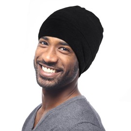 Kenllas Large Sleeping Bonnet for Men - Winter Adjustable Double Layer Silk Satin & Bamboo Cotton Cap for Dreadlock Braid Hair Care Black
