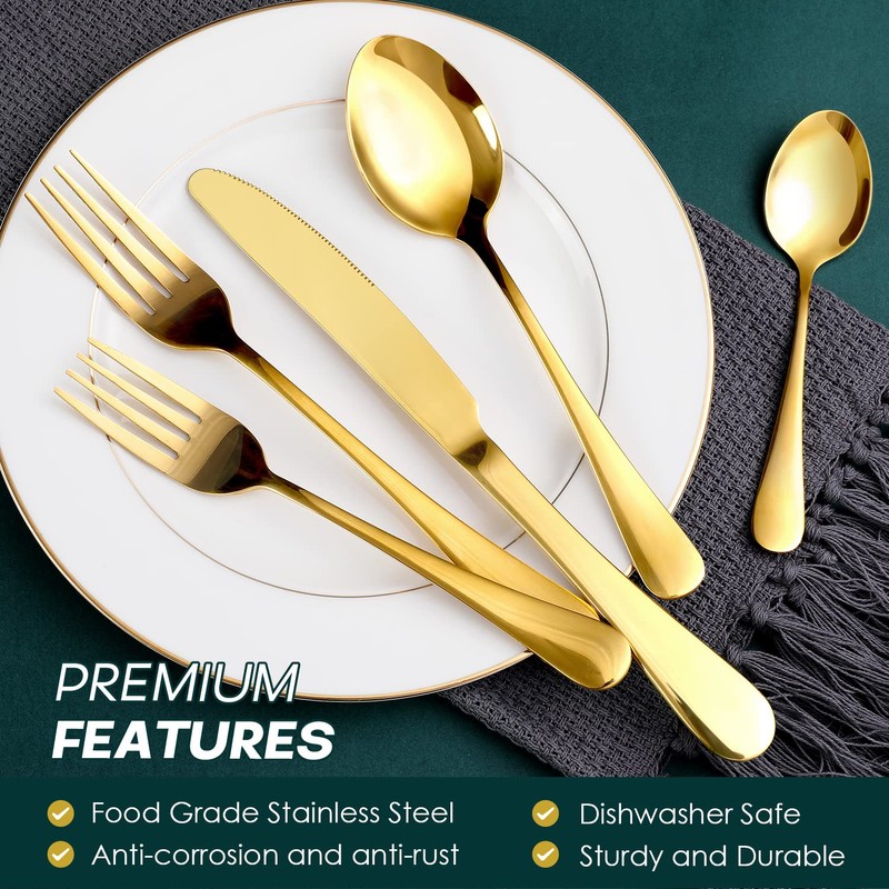 Gold Silverware Set, OGORI 30-Piece Gold Forged Stainless Steel Flatware