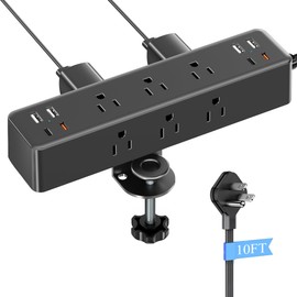 Acozvin 17-in-1 Desk Clamp Power Strip with 40W Fast Charging Station, ACOZVIN 10ft Flat Plug 1200J Surge Protector, 9 AC Outlets 8 USB Ports(4 USB C), Desk Outlet for Home Office, Fit 1.7" Tabletop Edge