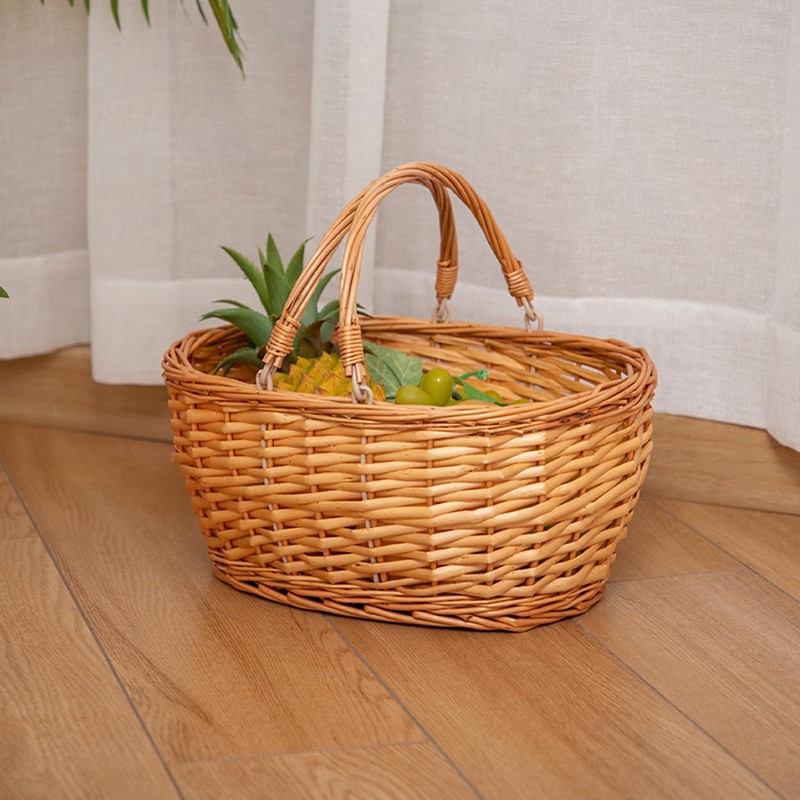 Wicker Picnic Basket With Handle, Kingwillow, (Large orange red)