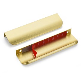 Sunlithor Edge Finger Pull for cabinets Kitchen Concealed Drawer No Hole Punching Required Pulls Aluminum Hidden Door Long Handle for Home Pack of 5 Modern Brushed Brass 6 inch Overall Length