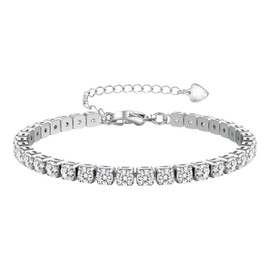 Adramata Women's Silver Tennis Bracelet 14K Gold-Plated Diamond Zirconia Bracelets 3/4/5 mm Gift with Box