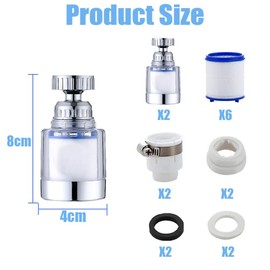 YaLiyA Water Filter for Tap 2 Pcs Faucet Water Filters+6 Filter Cartridges 360 Degree Rotating Hard Water Filter Splashproof Faucet Filter Universal Model for Home Kitchen Bathroom Shower